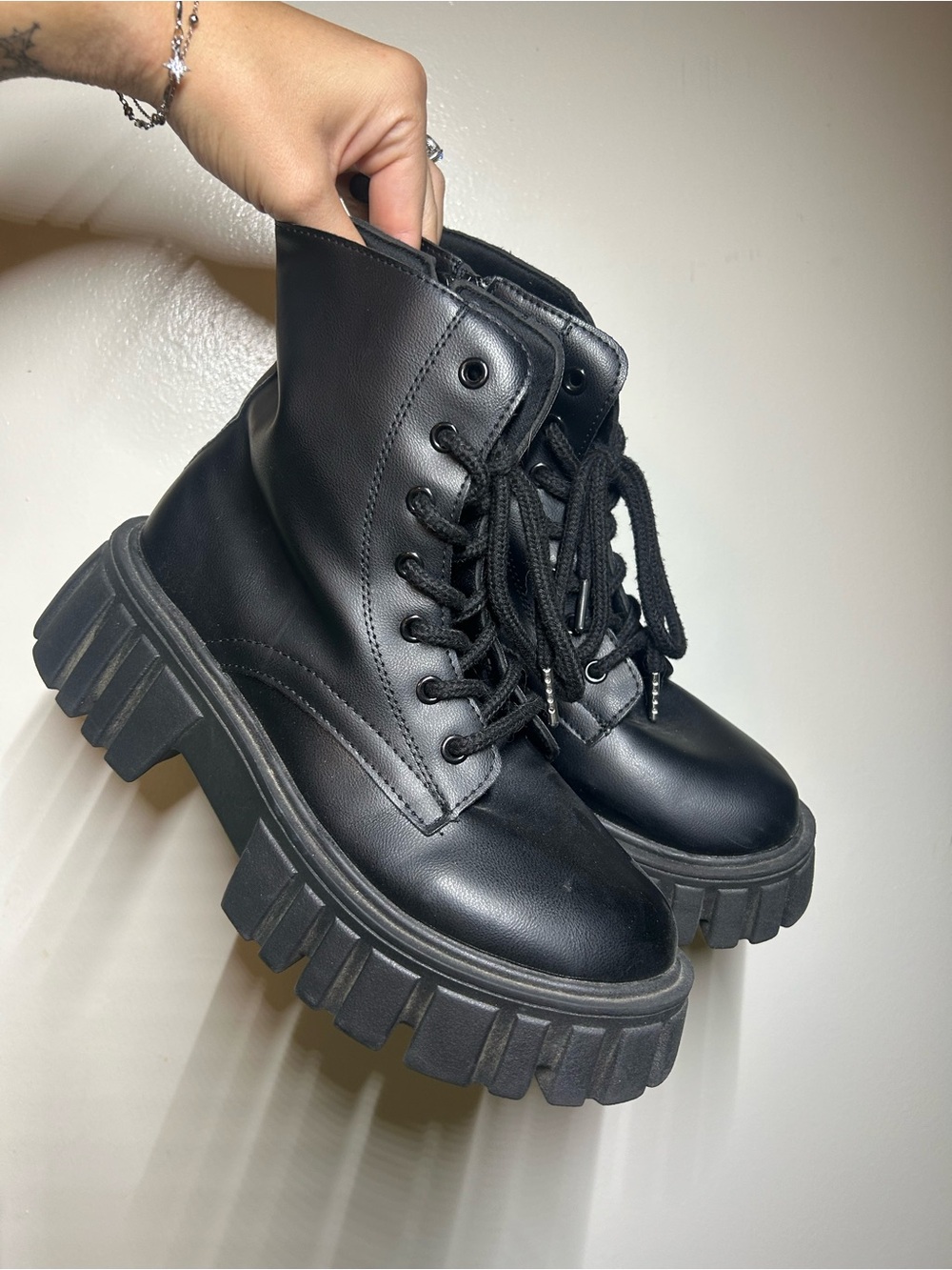 Chunky Black Lace-Up Platform Boots - Women